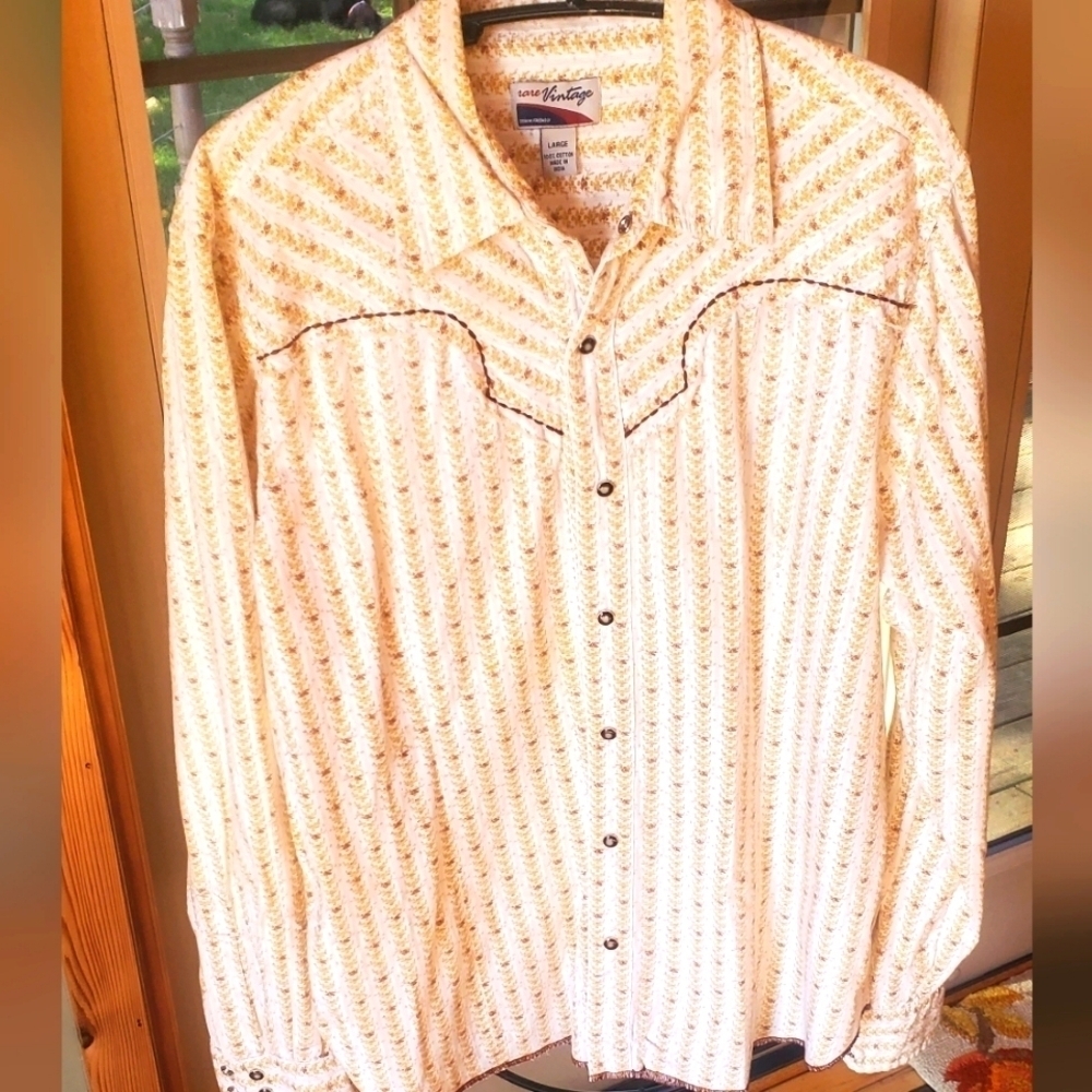 Rare Vintage Unisex Western Raw Edge Snap‎ Down & Sleeve Sz. L Shirt